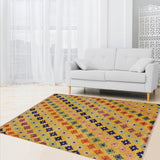 handmade Geometric Balouchi Gold Blue Hand Knotted RECTANGLE 100% WOOL area rug 4' x 5'