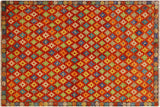 handmade Geometric Balouchi Orange Brown Hand Knotted RECTANGLE 100% WOOL area rug 5' x 7'