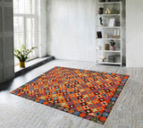 handmade Geometric Balouchi Orange Black Hand Knotted RECTANGLE 100% WOOL area rug 5' x 7'