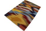 Flat Weave Kilim Antique Navaho Vintage handmade Modern Kilim Gold Blue Hand-Woven Rectangle 100% Wool Area Rug 6x9 