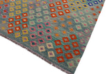 Flat Weave Kilim Antique Navaho Vintage handmade Modern Kilim Green Orange Hand-Woven Rectangle 100% Wool Area Rug 7x10 