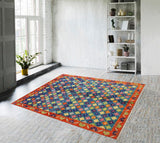 handmade Geometric Balouchi Teal Orange Hand Knotted RECTANGLE 100% WOOL area rug 5' x 7'