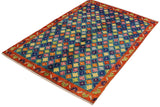 handmade Geometric Balouchi Teal Orange Hand Knotted RECTANGLE 100% WOOL area rug 5' x 7'