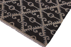 Flat Weave Kilim Antique Navaho Vintage handmade Modern Kilim Brown Gray Hand-Woven Rectangle 100% Wool Area Rug 5x6 