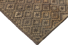 Flat Weave Kilim Antique Navaho Vintage handmade Geometric Kilim Gray Brown Hand-Woven Rectangle 100% Wool Area Rug 6x8 