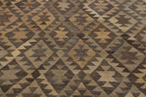 Flat Weave Kilim Antique Navaho Vintage handmade Geometric Kilim Gray Brown Hand-Woven Rectangle 100% Wool Area Rug 6x8 