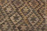 Flat Weave Kilim Antique Navaho Vintage handmade Geometric Kilim Gray Brown Hand-Woven Rectangle 100% Wool Area Rug 6x8 