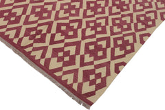 Flat Weave Kilim Antique Navaho Vintage handmade Modern Kilim Burgundy Beige Hand-Woven Rectangle 100% Wool Area Rug 6x8 