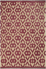 Flat Weave Kilim Antique Navaho Vintage handmade Modern Kilim Burgundy Beige Hand-Woven Rectangle 100% Wool Area Rug 6x8 