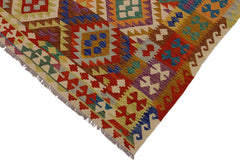 Flat Weave Kilim Antique Navaho Vintage handmade Geometric Kilim Beige Rust Hand-Woven Rectangle 100% Wool Area Rug 6x8 