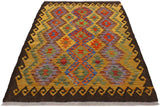 Flat Weave Kilim Antique Navaho Vintage handmade Geometric Kilim Brown Gold Hand-Woven Rectangle 100% Wool Area Rug 3x5 