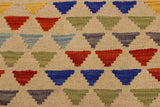 Flat Weave Kilim Antique Navaho Vintage handmade Modern Kilim Beige Blue Hand-Woven Rectangle 100% Wool Area Rug 3x5 