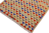 Flat Weave Kilim Antique Navaho Vintage handmade Modern Kilim Beige Blue Hand-Woven Rectangle 100% Wool Area Rug 3x5 