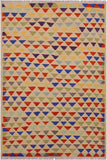 Flat Weave Kilim Antique Navaho Vintage handmade Modern Kilim Beige Blue Hand-Woven Rectangle 100% Wool Area Rug 3x5 