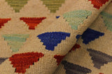 Flat Weave Kilim Antique Navaho Vintage handmade Modern Kilim Beige Blue Hand-Woven Rectangle 100% Wool Area Rug 3x5 