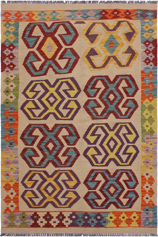 Flat Weave Kilim Antique Navaho Vintage handmade Geometric Kilim Beige Red Hand-Woven Rectangle 100% Wool Area Rug 3x5 