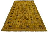 Flat Weave Kilim Antique Navaho Vintage handmade Geometric Kilim Yellow Brown Hand-Woven Rectangle 100% Wool Area Rug 5x8 