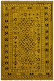 Flat Weave Kilim Antique Navaho Vintage handmade Geometric Kilim Yellow Brown Hand-Woven Rectangle 100% Wool Area Rug 5x8 