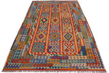 Flat Weave Kilim Antique Navaho Vintage handmade Geometric Kilim Rust Blue Hand-Woven Rectangle 100% Wool Area Rug 7x10 