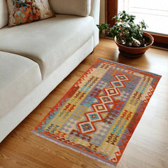 Flat Weave Kilim Antique Navaho Vintage handmade Geometric Kilim Beige Gray Hand-Woven Rectangle 100% Wool Area Rug 3x7 