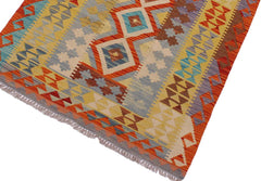 Flat Weave Kilim Antique Navaho Vintage handmade Geometric Kilim Beige Gray Hand-Woven Rectangle 100% Wool Area Rug 3x7 