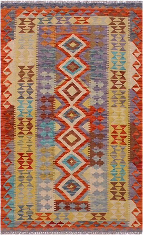 Flat Weave Kilim Antique Navaho Vintage handmade Geometric Kilim Beige Gray Hand-Woven Rectangle 100% Wool Area Rug 3x7 