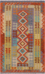 Flat Weave Kilim Antique Navaho Vintage handmade Geometric Kilim Beige Gray Hand-Woven Rectangle 100% Wool Area Rug 3x7 