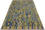 Flat Weave Kilim Antique Navaho Vintage handmade Geometric Kilim Green Blue Hand-Woven Rectangle 100% Wool Area Rug 7x10 