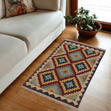 Flat Weave Kilim Antique Navaho Vintage handmade Geometric Kilim Brown Tan Hand-Woven Rectangle 100% Wool Area Rug 3x5 