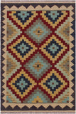 Flat Weave Kilim Antique Navaho Vintage handmade Geometric Kilim Brown Tan Hand-Woven Rectangle 100% Wool Area Rug 3x5 