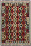 Flat Weave Kilim Antique Navaho Vintage handmade Geometric Kilim Beige Red Hand-Woven Rectangle 100% Wool Area Rug 3x5 