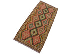 Flat Weave Kilim Antique Navaho Vintage handmade Geometric Kilim Brown Red Hand-Woven Runner 100% Wool Area Rug 4x8 