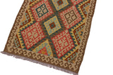 Flat Weave Kilim Antique Navaho Vintage handmade Geometric Kilim Brown Red Hand-Woven Runner 100% Wool Area Rug 4x8 