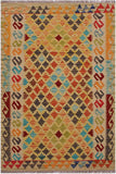 Flat Weave Kilim Antique Navaho Vintage handmade Geometric Kilim Beige Red Hand-Woven Rectangle 100% Wool Area Rug 3x5 