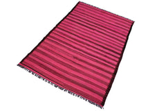 Flat Weave Kilim Antique Navaho Vintage handmade Modern Kilim Pink Brown Hand-Woven Rectangle 100% Wool Area Rug 6x9 