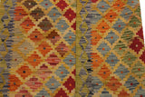 Flat Weave Kilim Antique Navaho Vintage handmade Modern Kilim Gold Gray Hand-Woven Rectangle 100% Wool Area Rug 3x5 