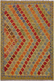 Flat Weave Kilim Antique Navaho Vintage handmade Modern Kilim Gold Gray Hand-Woven Rectangle 100% Wool Area Rug 3x5 