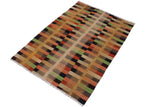 Flat Weave Kilim Antique Navaho Vintage handmade Modern Kilim Rust Gold Hand-Woven Rectangle 100% Wool Area Rug 6x8 