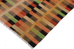 Flat Weave Kilim Antique Navaho Vintage handmade Modern Kilim Rust Gold Hand-Woven Rectangle 100% Wool Area Rug 6x8 