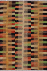 Flat Weave Kilim Antique Navaho Vintage handmade Modern Kilim Rust Gold Hand-Woven Rectangle 100% Wool Area Rug 6x8 