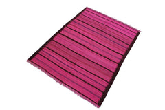 Flat Weave Kilim Antique Navaho Vintage handmade Modern Kilim Pink Purple Hand-Woven Rectangle 100% Wool Area Rug 5x7 