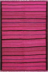 Flat Weave Kilim Antique Navaho Vintage handmade Modern Kilim Pink Purple Hand-Woven Rectangle 100% Wool Area Rug 5x7 