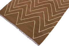 Flat Weave Kilim Antique Navaho Vintage handmade Modern Kilim Brown Ivory Hand-Woven Rectangle 100% Wool Area Rug 4x7 