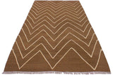 Flat Weave Kilim Antique Navaho Vintage handmade Modern Kilim Brown Ivory Hand-Woven Rectangle 100% Wool Area Rug 4x7 