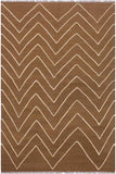 Flat Weave Kilim Antique Navaho Vintage handmade Modern Kilim Brown Ivory Hand-Woven Rectangle 100% Wool Area Rug 4x7 