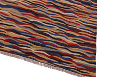 Flat Weave Kilim Antique Navaho Vintage handmade Modern Kilim Blue Red Hand-Woven Rectangle 100% Wool Area Rug 5x7 