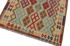 Flat Weave Kilim Antique Navaho Vintage handmade Geometric Kilim Beige Brown Hand-Woven Rectangle 100% Wool Area Rug 5x7 