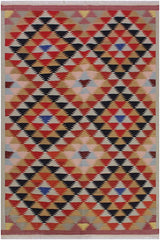 Flat Weave Kilim Antique Navaho Vintage handmade Modern Kilim Pink Rust Hand-Woven Rectangle 100% Wool Area Rug 5x7 