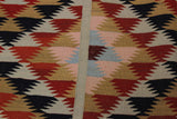 Flat Weave Kilim Antique Navaho Vintage handmade Modern Kilim Pink Rust Hand-Woven Rectangle 100% Wool Area Rug 5x7 