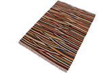 Handmade Geometric Kilim Tan Blue Hand-Woven Rectangle 100% Wool Area Rug 3 X 4